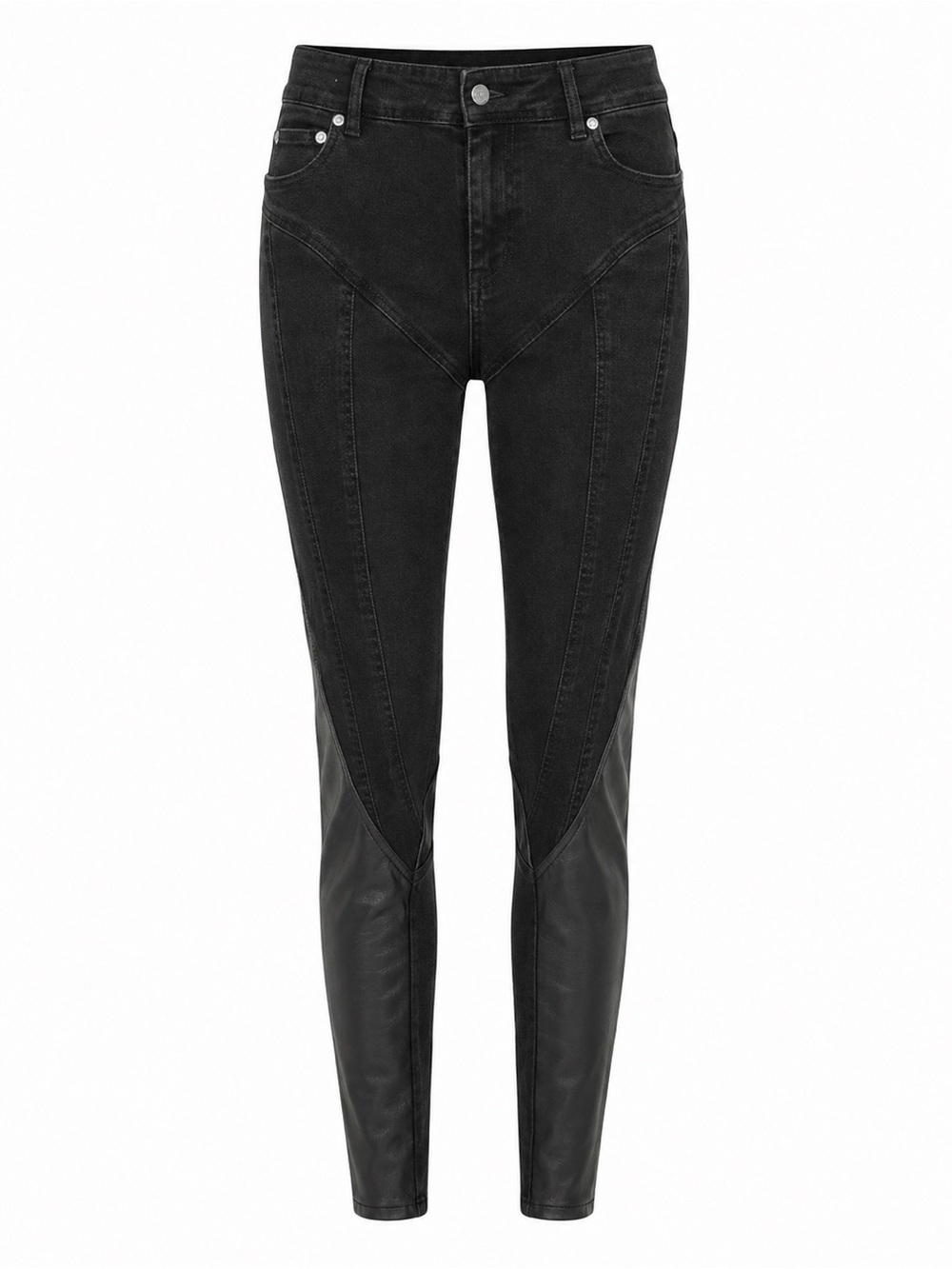 Maniere De Voir black leather panel skinny jeans, size 8